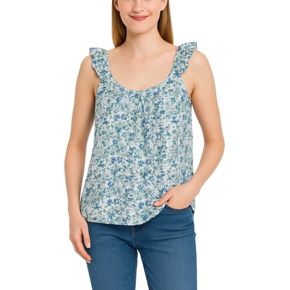 Market & Spruce Blue White Floral Ruffle Strap Top Size 2X Sleeveless NWOT